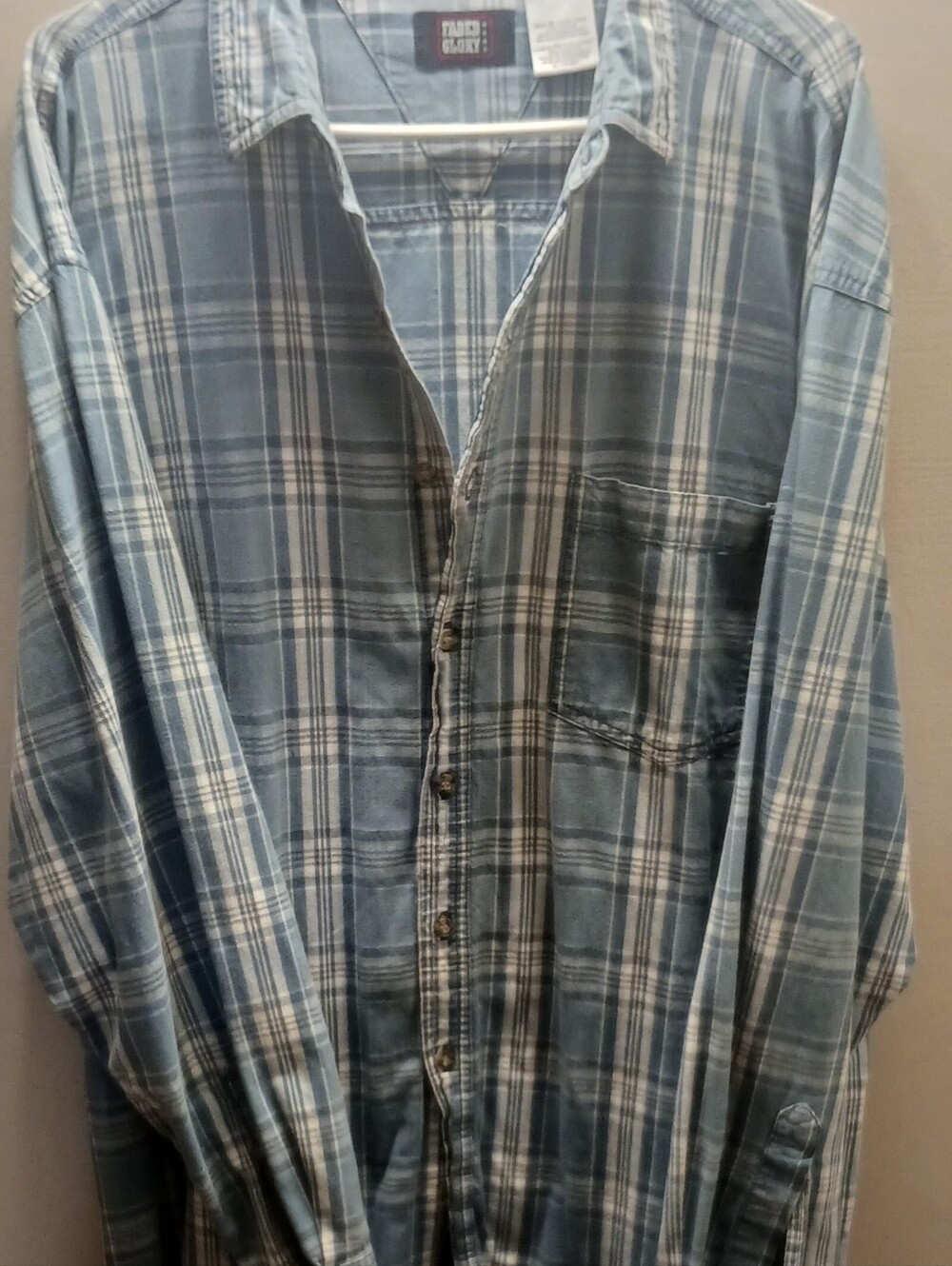 Faded Glory Blue Plaid Button-Down Shirt